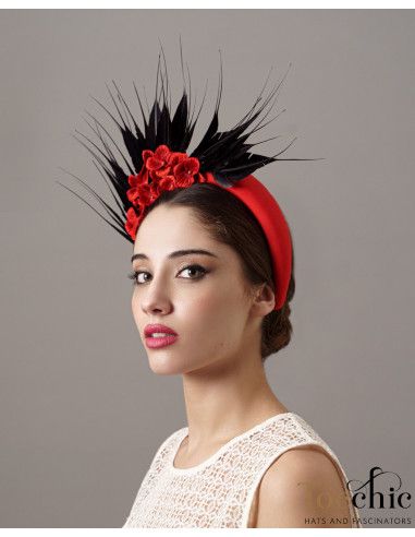 Lady Tea Party headband fascinator hat red with feathers - Cocktail hats for women - 4