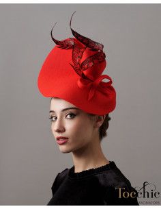 Elegant red felt wedding hat for woman - Wedding hats for women - 1