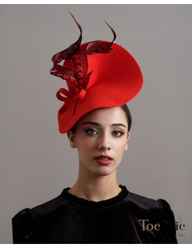 Elegant red felt wedding hat for woman - Wedding hats for women - 4