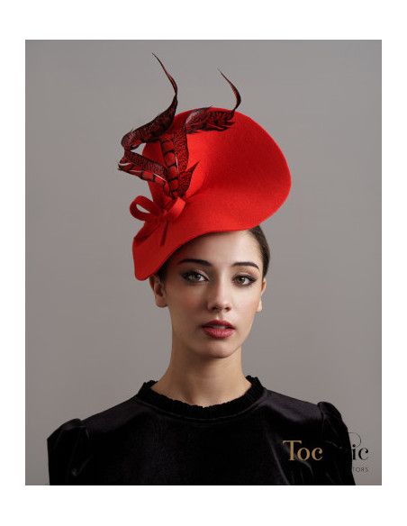 Elegant red felt wedding hat for woman - Wedding hats for women - 4