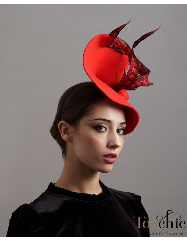 Elegant red felt wedding hat for woman - Wedding hats for women - 3