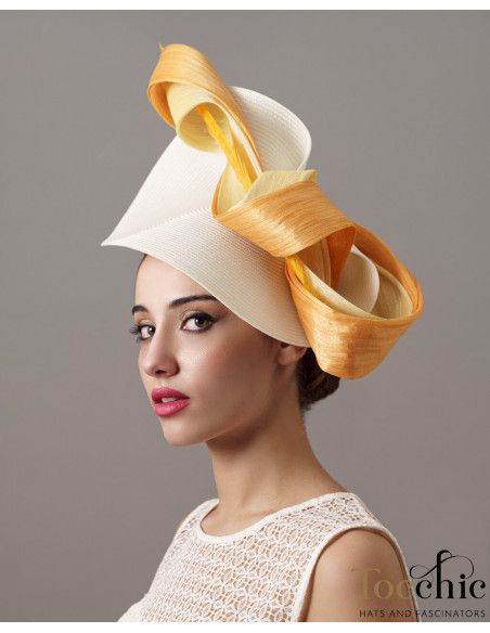 Original Sombrero de boda madrina perfecta naranja y amarillo - Pamelas y Tocados para madrinas - 1