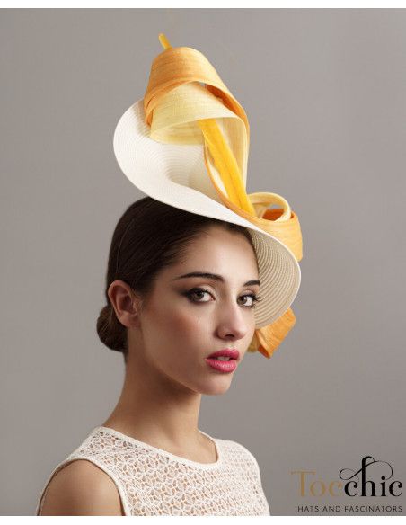 Yellow and orange fascinator hat for woman - Wedding hats for women - 3