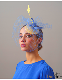 Royal blue and yellow fascinator with veil - Wedding hats for women - 1