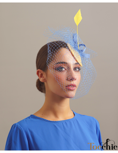 Royal blue and yellow fascinator with veil - Wedding hats for women - 3