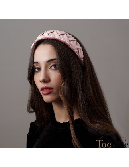 Diadema de terciopelo rosa palo con trenza - Tocados para bodas de noche - 10