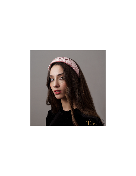 Diadema de terciopelo rosa palo con trenza - Tocados para bodas de noche - 1