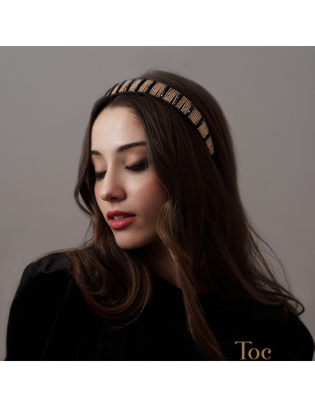 Diadema de fiesta con piedras doradas y negras - Tocados para bodas de noche - 1