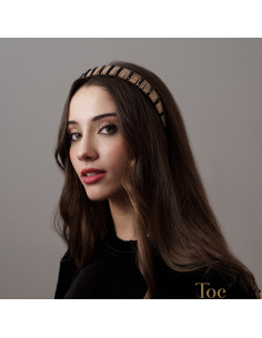 Diadema de fiesta con piedras doradas y negras - Tocados para bodas de noche - 1 2