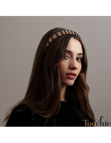 Diadema de fiesta con piedras doradas y negras - Tocados para bodas de noche - 3