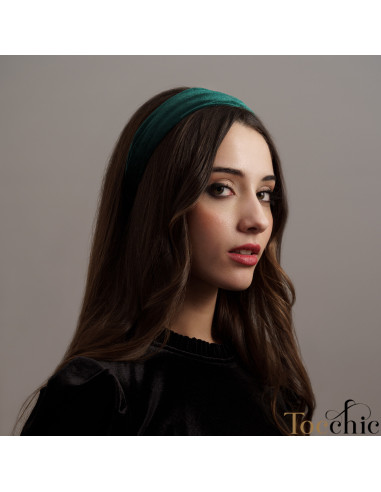 Green velvet headband with knot - Woman hats for the Horse races - 2