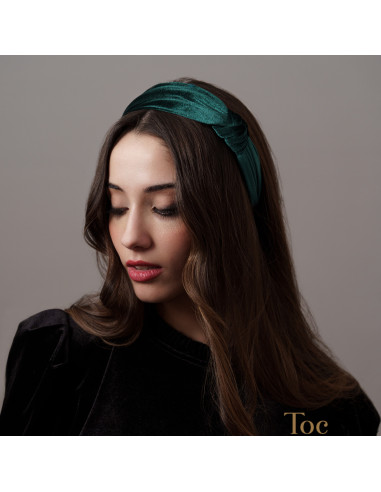Green velvet headband with knot - Woman hats for the Horse races - 1