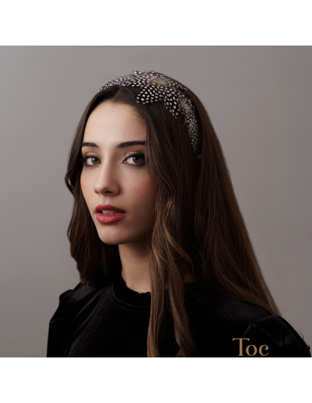 Diadema de plumas blanca y negra - Tocados para bodas de noche - 1