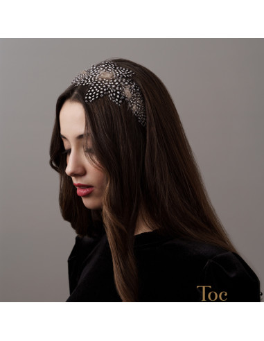 Diadema de plumas blanca y negra - Tocados para bodas de noche - 3