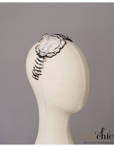 Black and white headband with feathers - Woman hats for the Horse races - 5