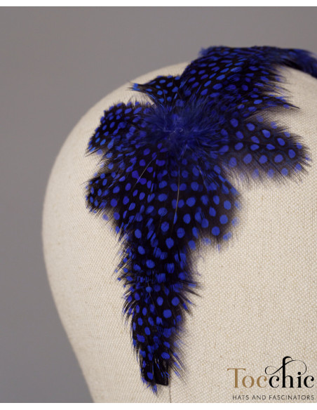 Diadema azul añil de plumas - Tocados para bodas de noche - 9
