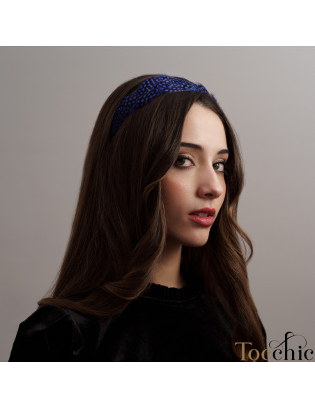 Royal blue headband with feathers - Cocktail hats for women - 3 Royal blue headband with feathers - Cocktail hats for women - 3