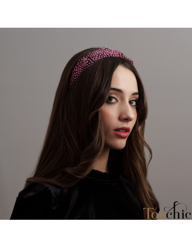 Diadema rosa claro y negra de plumas con lunares - Tocados para bodas de noche - 2