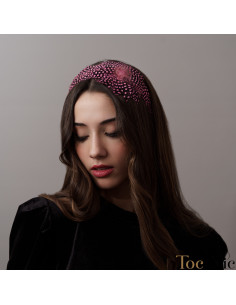 Diadema rosa claro y negra de plumas con lunares - Tocados para bodas de noche - 1