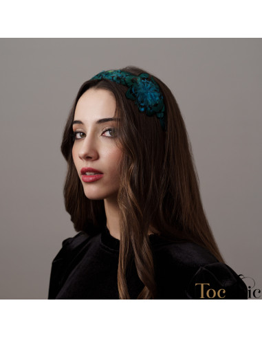 Original feathers headband turquoise - Cocktail hats for women - 3