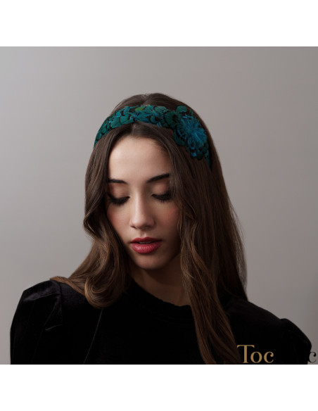 Original diadema de plumas turquesa - Tocados para bodas de noche - 2