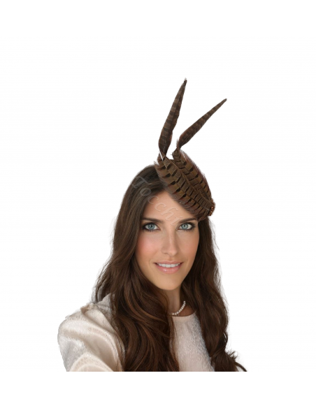 Elegante Tocado de boda pequeño marrón con plumas para madrina - Tocados para bodas de noche - 5