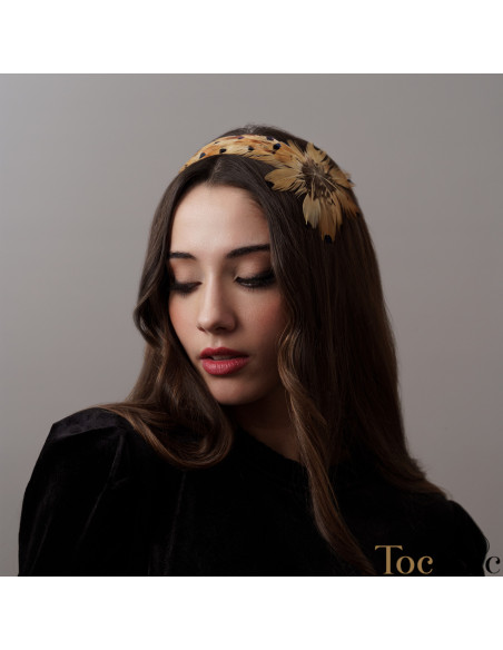 Diadema camel y negra de boda - Tocados para bodas de noche - 1