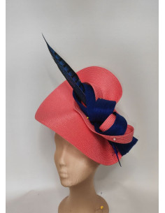 Tocado de boda personalizado coral y azul añil - Pamelas y Tocados para madrinas - 1