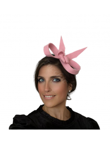 Pequeño Tocado rosa con diadema para boda - Pamelas y Tocados para madrinas - 4