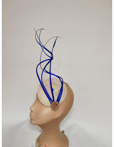 Customized Royal Blue and cream wedding hat women - Bridal Hats & Fascinators - 1