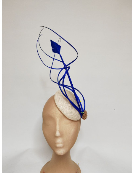 Tocado customizado crudo con plumas azul añil - Tocados de novia - 2