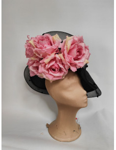 Sombrero customizado negro con flores rosas - Sombreros y Tocados para bodas de mañana - 1