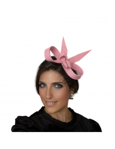 Pequeño Tocado rosa con diadema para boda - Pamelas y Tocados para madrinas - 6