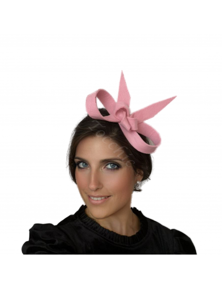 Pequeño Tocado rosa con diadema para boda - Pamelas y Tocados para madrinas - 6
