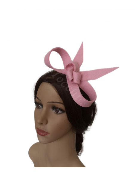 Pequeño Tocado rosa con diadema para boda - Pamelas y Tocados para madrinas - 9