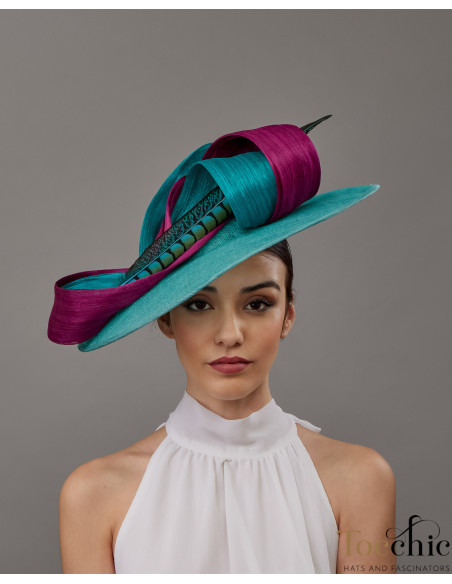 Elegante sombrero de boda turquesa madre de novio - Pamelas y Tocados para madrinas - 3 Elegante sombrero de boda turquesa madre de novio - Pamelas y Tocados para madrinas - 3