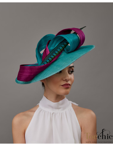 Elegante sombrero de boda turquesa madre de novio - Pamelas y Tocados para madrinas - 4