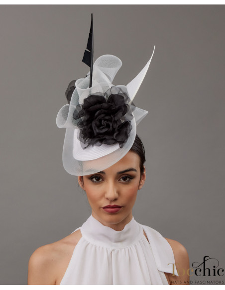 Woman Oaks feathers hat white and black - Wedding hats for women - 1