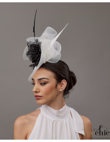 Woman Oaks feathers hat white and black - Wedding hats for women - 2