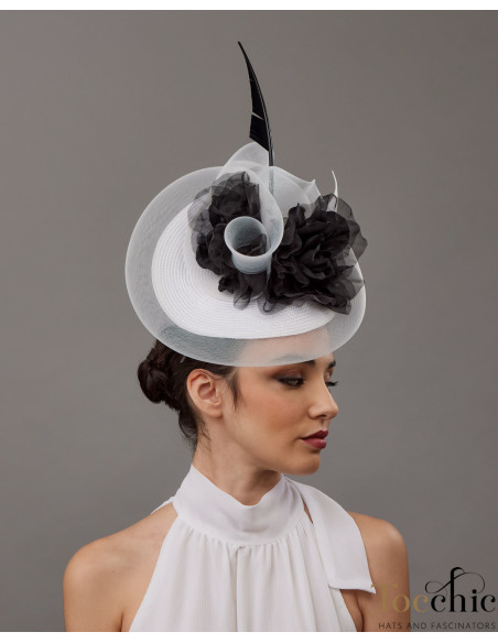 Woman Oaks feathers hat white and black - Wedding hats for women - 3 Woman Oaks feathers hat white and black - Wedding hats for women - 3