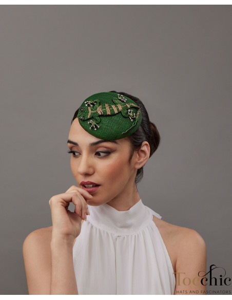 Pequeño Tocado original verde con lagarto - Pamelas y Tocados para madrinas - 2 Pequeño Tocado original verde con lagarto - Pamelas y Tocados para madrinas - 2