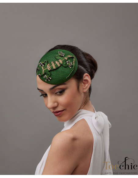 Original Green percher hat with a lizard - Wedding hats for women - 3 Original Green percher hat with a lizard - Wedding hats for women - 3