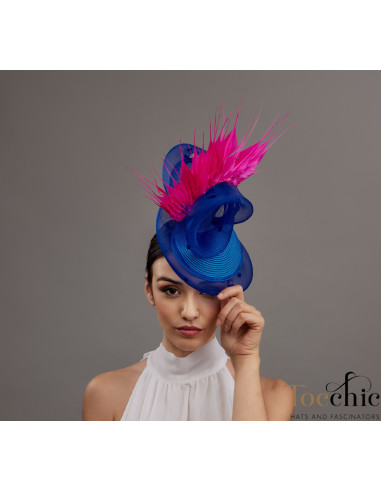 Women Kentucky derby hat royal blue and fuchsia - Wedding hats for women - 3