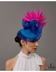 Women Kentucky derby hat royal blue and fuchsia - Wedding hats for women - 1 2