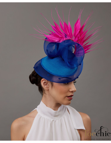 Original Tocado de boda azul añil y fucsia - Pamelas y Tocados para madrinas - 2