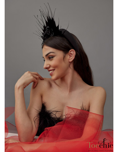 Black Flower wedding headband with feathers women - Cocktail hats for women - 2