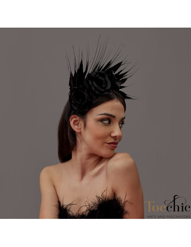 Black Flower wedding headband with feathers women - Cocktail hats for women - 5