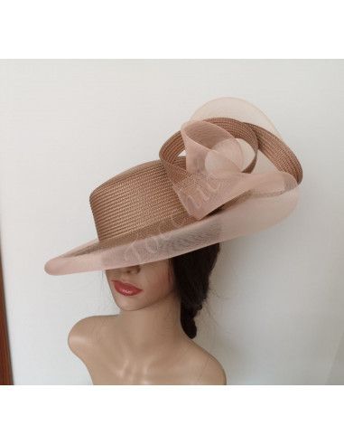 Canotier para boda beige con velo - Pamelas y Tocados para madrinas - 6