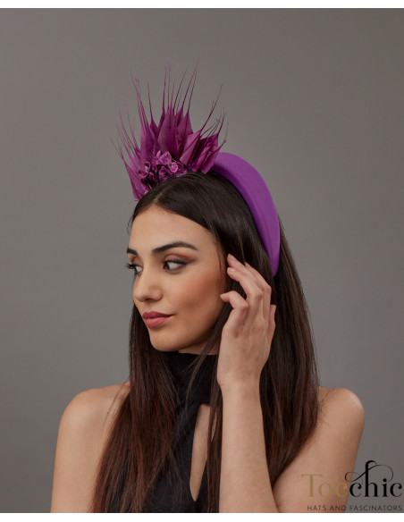 Ladies Tea Party hat purple with feathers - Cocktail hats for women - 3 Ladies Tea Party hat purple with feathers - Cocktail hats for women - 3