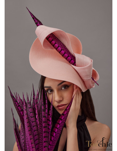 Tocado madrina de boda fucsia y nude - Pamelas y Tocados para madrinas - 6